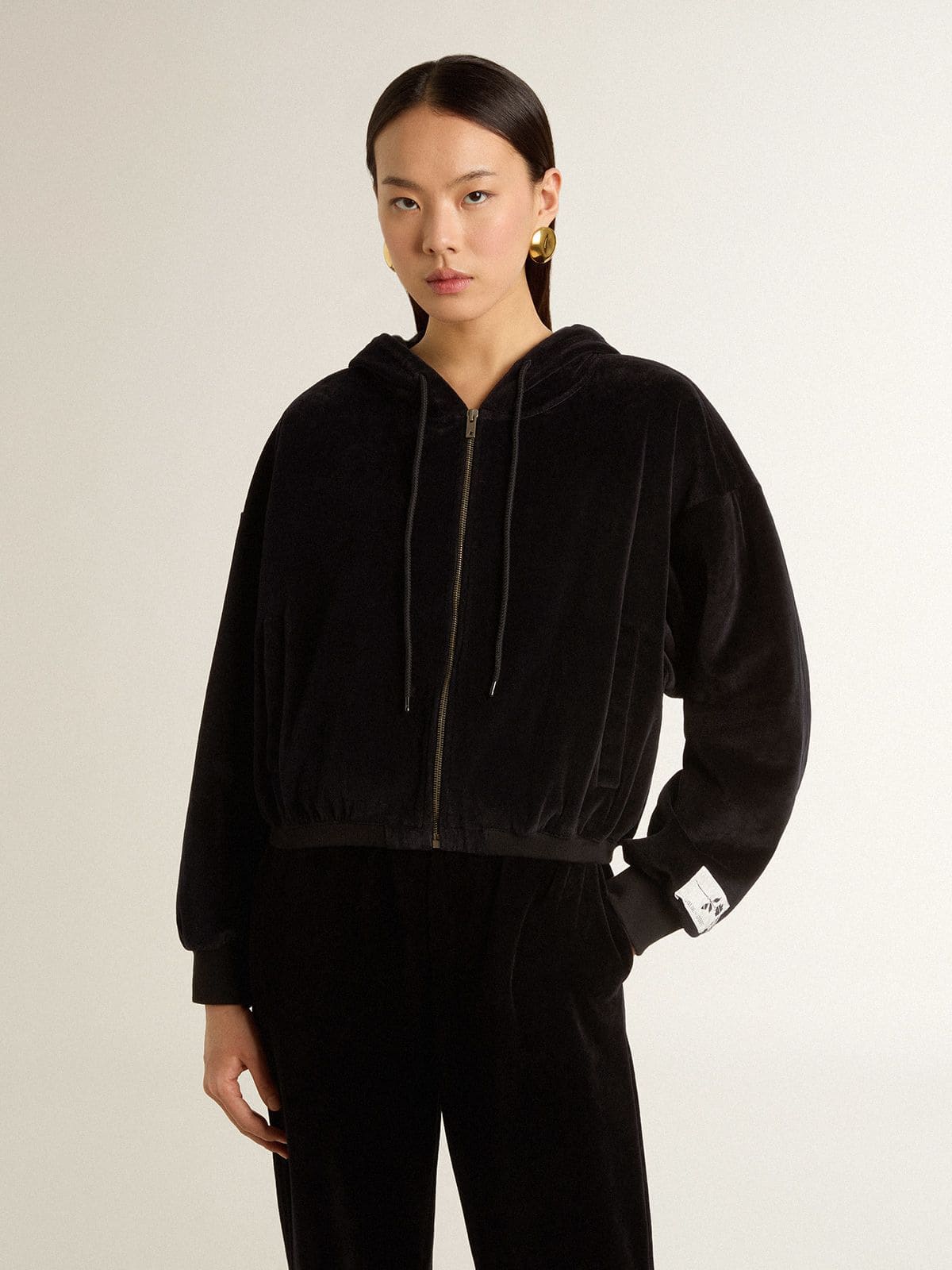 Women's black cotton-blend hoodie with zip - Golden Goose Women