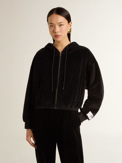 Women's black cotton-blend hoodie with zip - Golden Goose Women