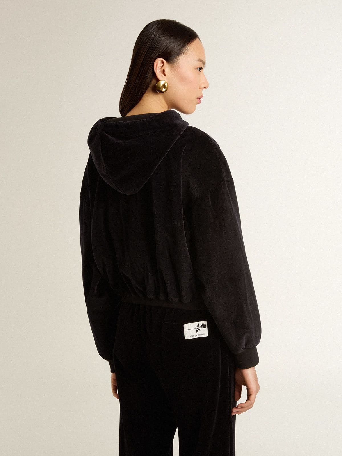 Women's black cotton-blend hoodie with zip - Golden Goose Women