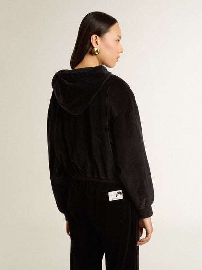 Women's black cotton-blend hoodie with zip - Golden Goose Women