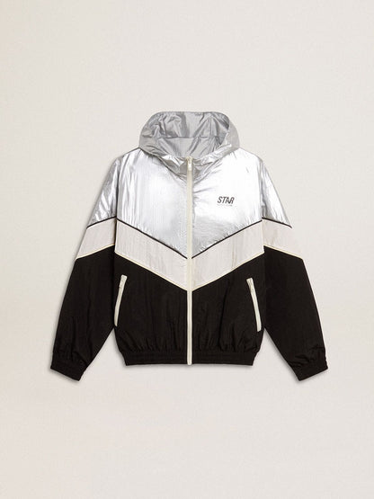 Silver, white and black zippered windproof jacket - Golden Goose Women