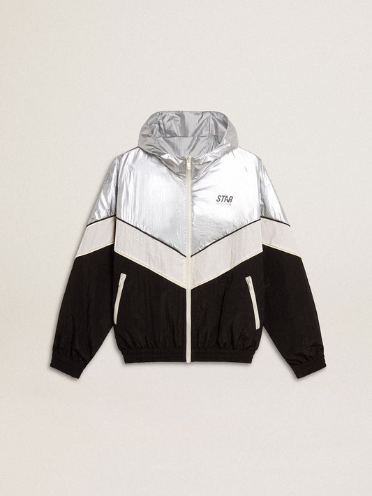Silver, white and black zippered windproof jacket - Golden Goose Women