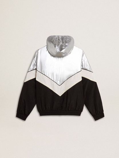 Silver, white and black zippered windproof jacket - Golden Goose Women