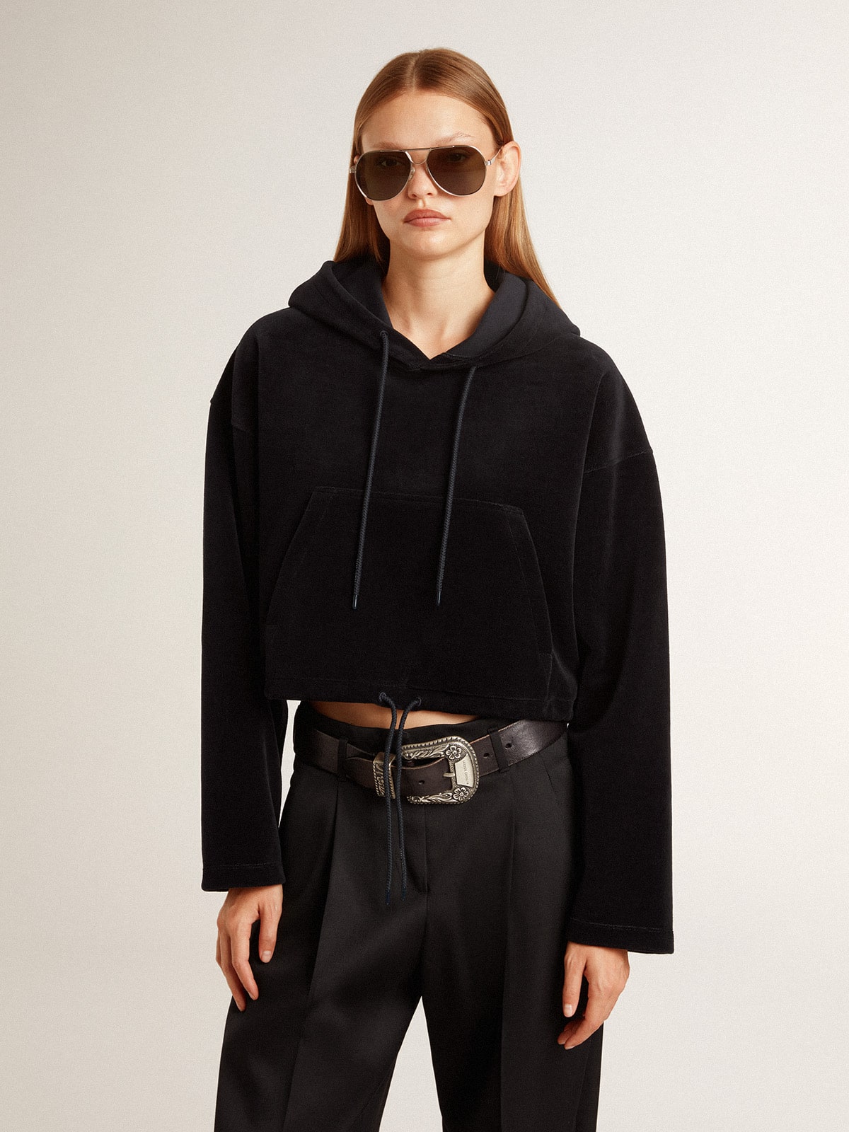 Women’s black chenille sweatshirt with embroidery on the back - Golden Goose Women