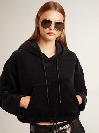 Women’s black chenille sweatshirt with embroidery on the back - Golden Goose Women