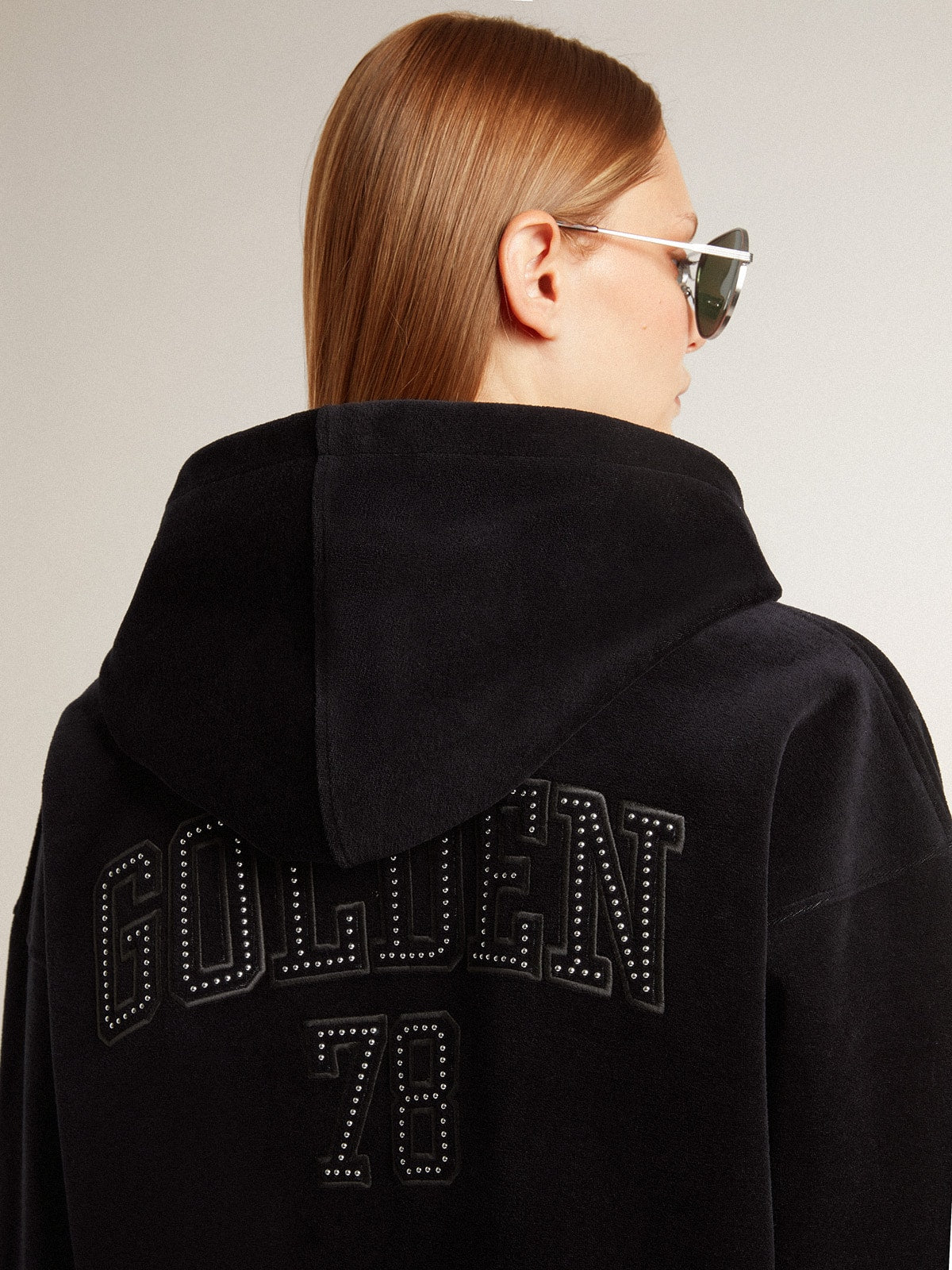 Women’s black chenille sweatshirt with embroidery on the back - Golden Goose Women