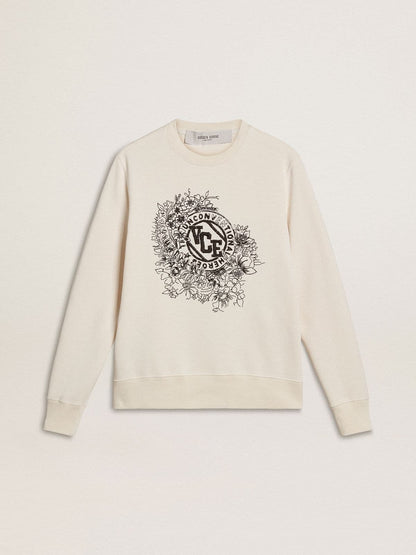 Women’s worn-white cotton sweatshirt with embroidery - Golden Goose Women