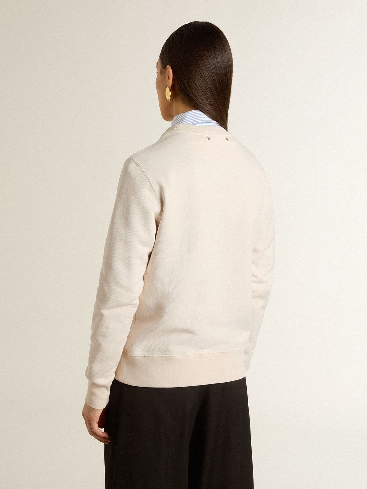 Women’s worn-white cotton sweatshirt with embroidery - Golden Goose Women