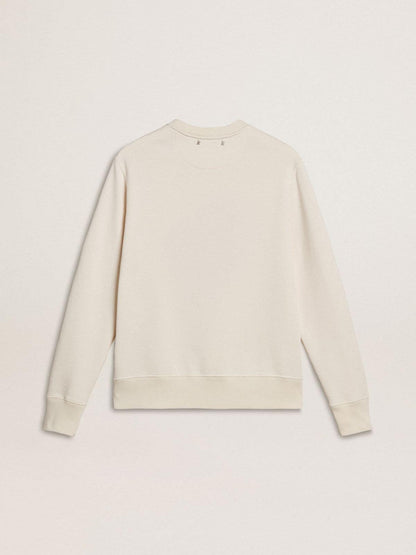 Women’s worn-white cotton sweatshirt with embroidery - Golden Goose Women