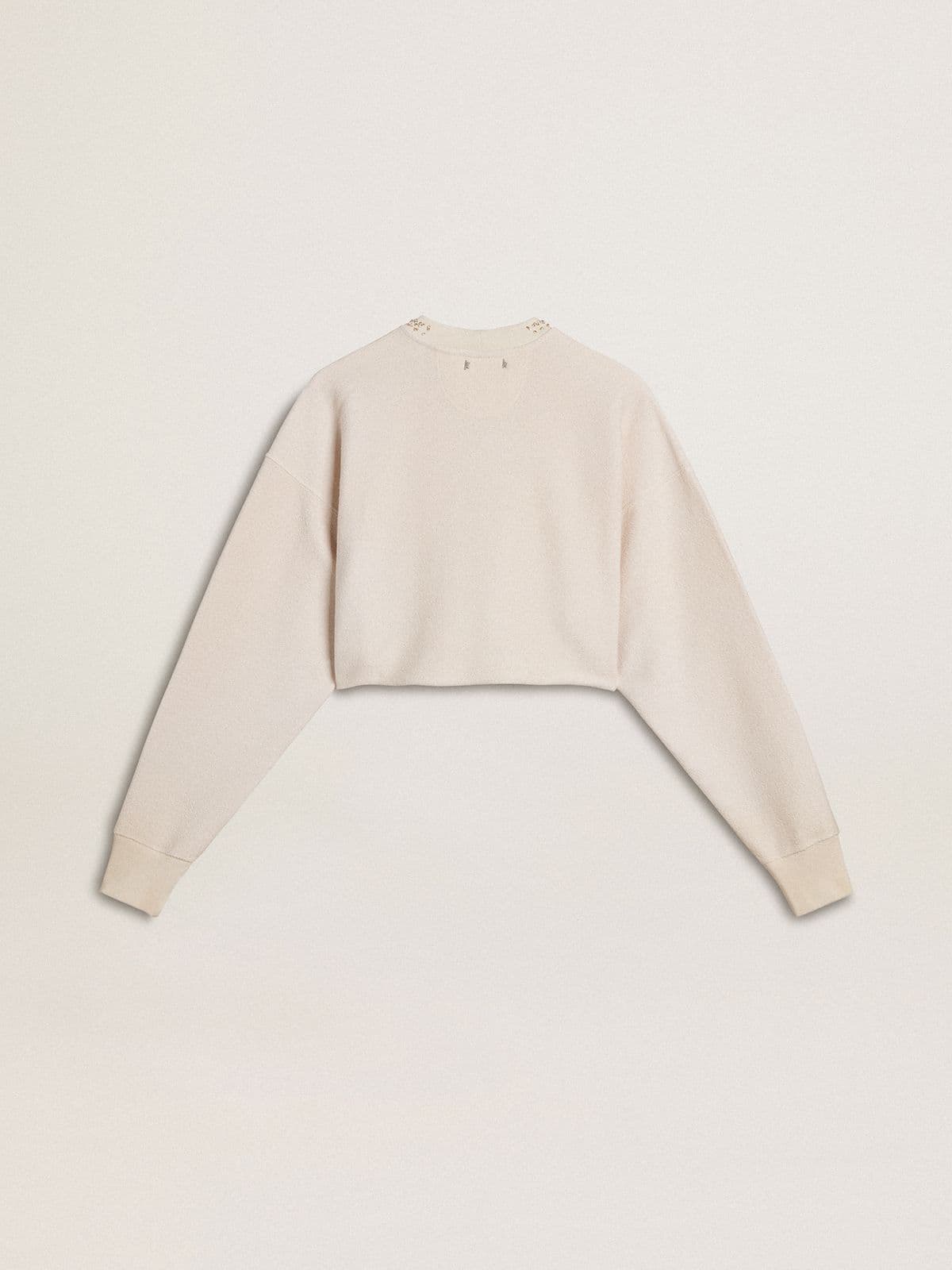 Women's cream cotton cropped sweatshirt with crystals on the front - Golden Goose Women