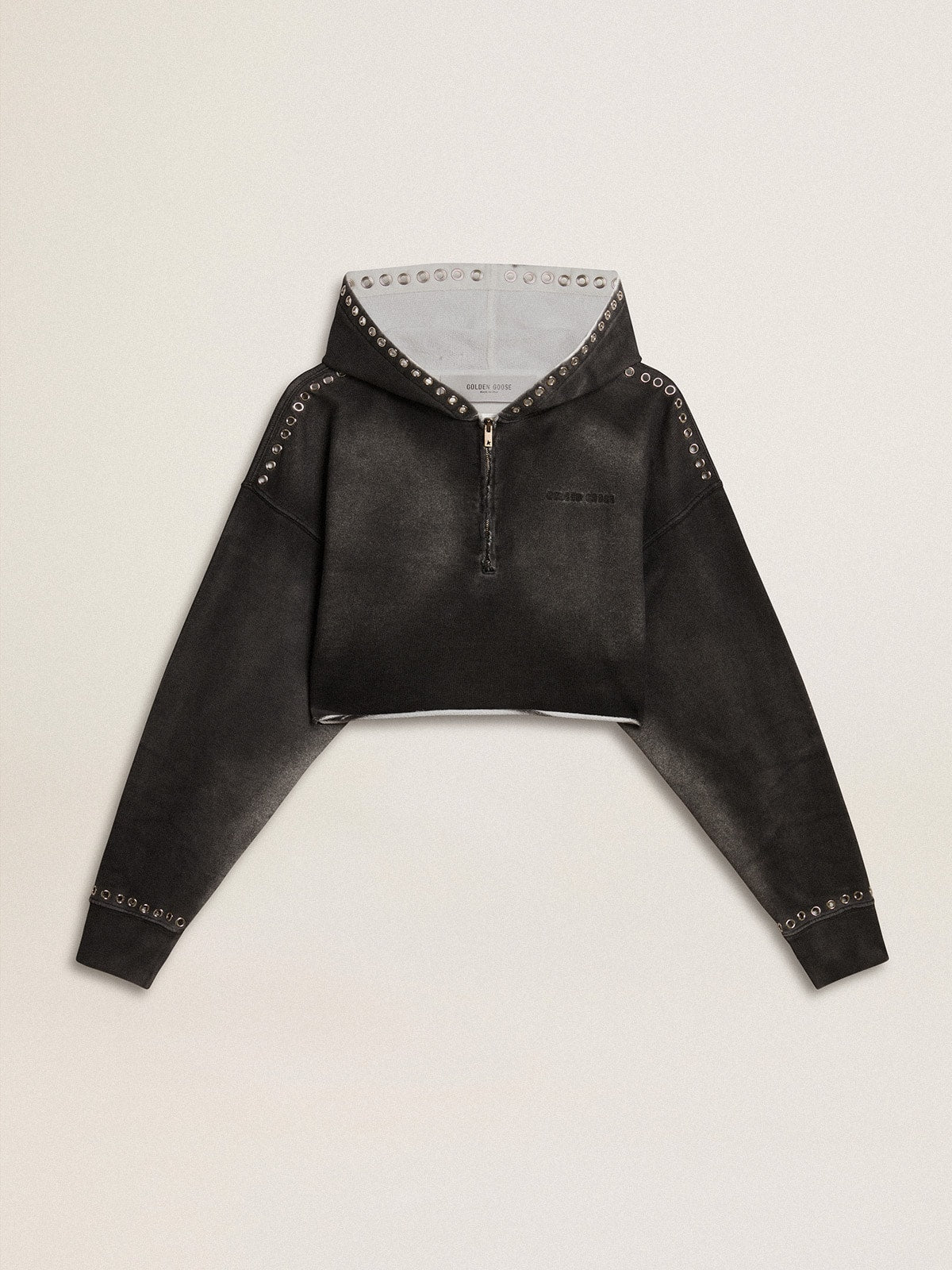 Gray cropped sweatshirt with a lived-in effect - Golden Goose Women