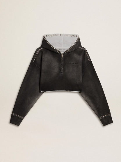 Gray cropped sweatshirt with a lived-in effect - Golden Goose Women