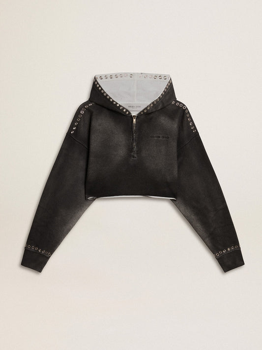 Gray cropped sweatshirt with a lived-in effect - Golden Goose Women