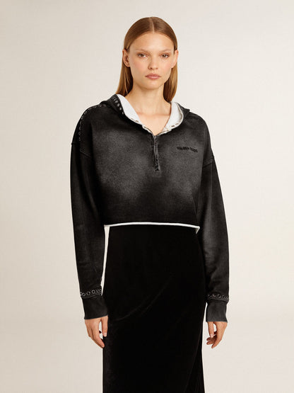Gray cropped sweatshirt with a lived-in effect - Golden Goose Women