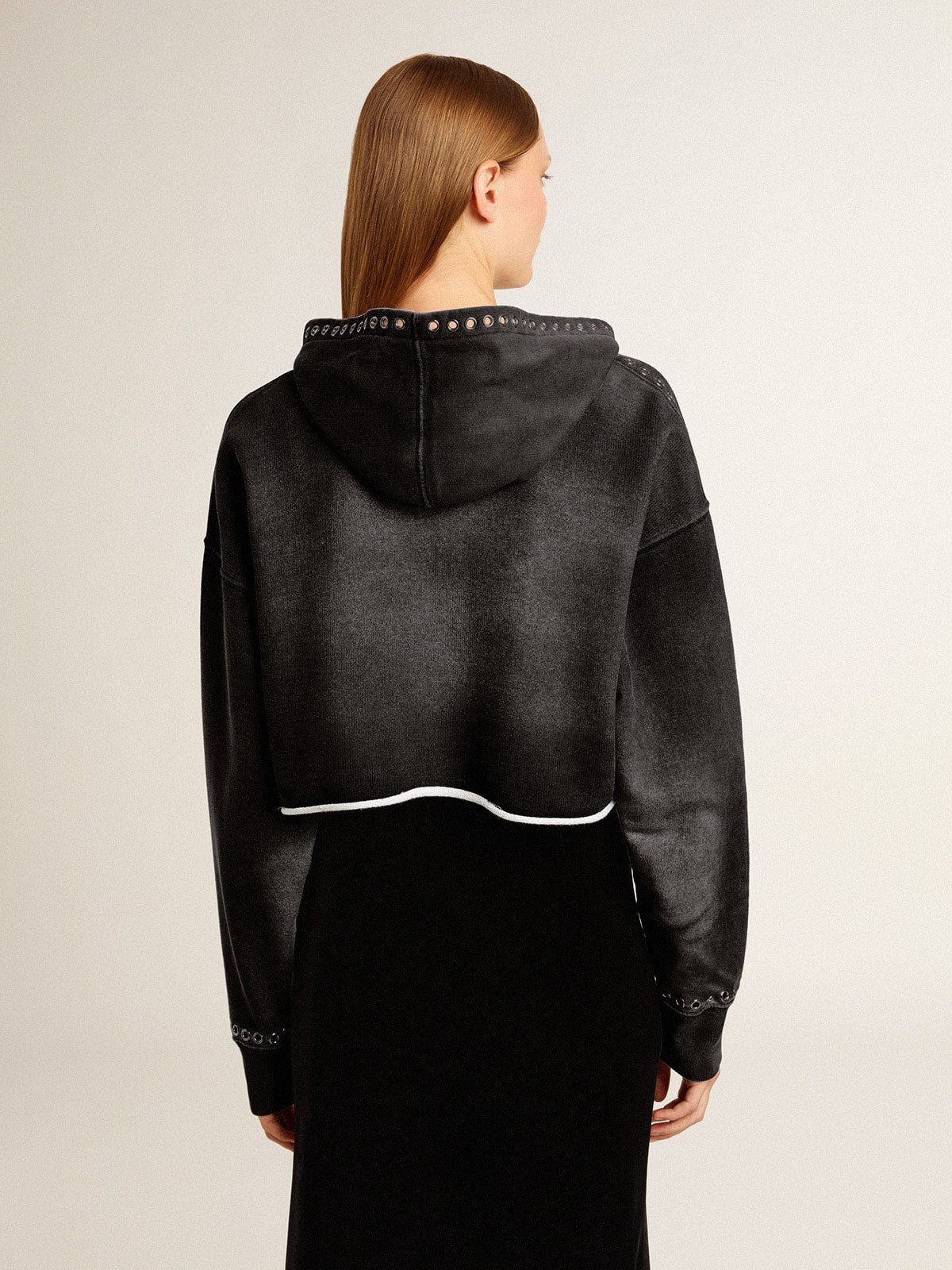 Gray cropped sweatshirt with a lived-in effect - Golden Goose Women