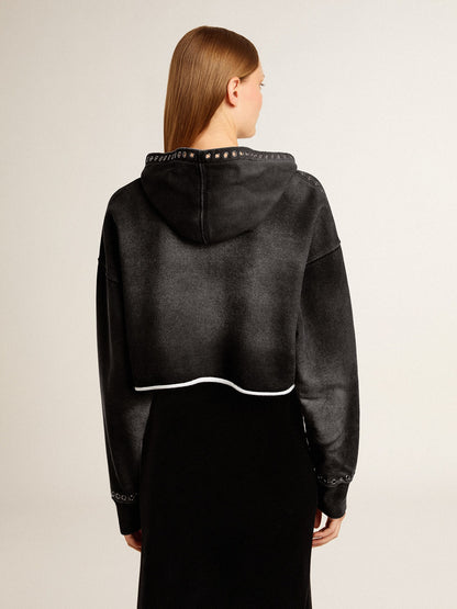 Gray cropped sweatshirt with a lived-in effect - Golden Goose Women