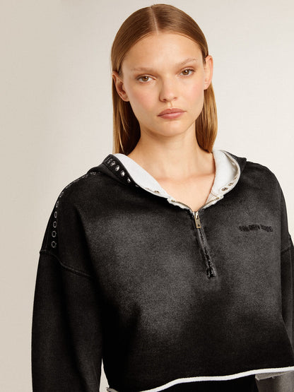 Gray cropped sweatshirt with a lived-in effect - Golden Goose Women