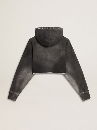 Gray cropped sweatshirt with a lived-in effect - Golden Goose Women