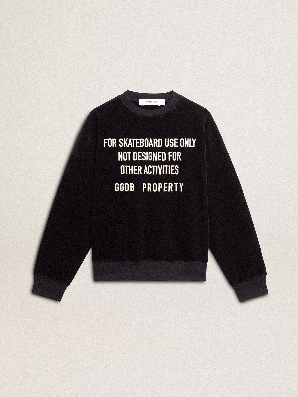 Black crew neck sweatshirt with embroidered lettering - Golden Goose Women|Men