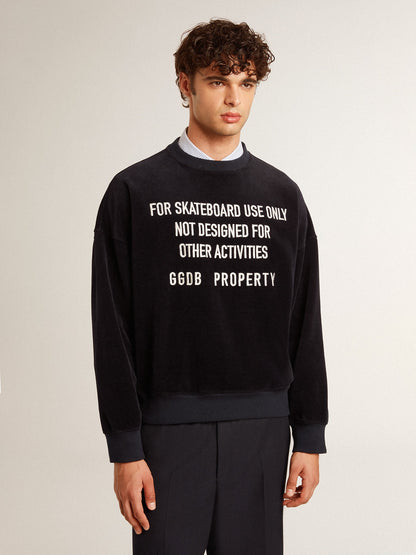 Black crew neck sweatshirt with embroidered lettering - Golden Goose Women|Men