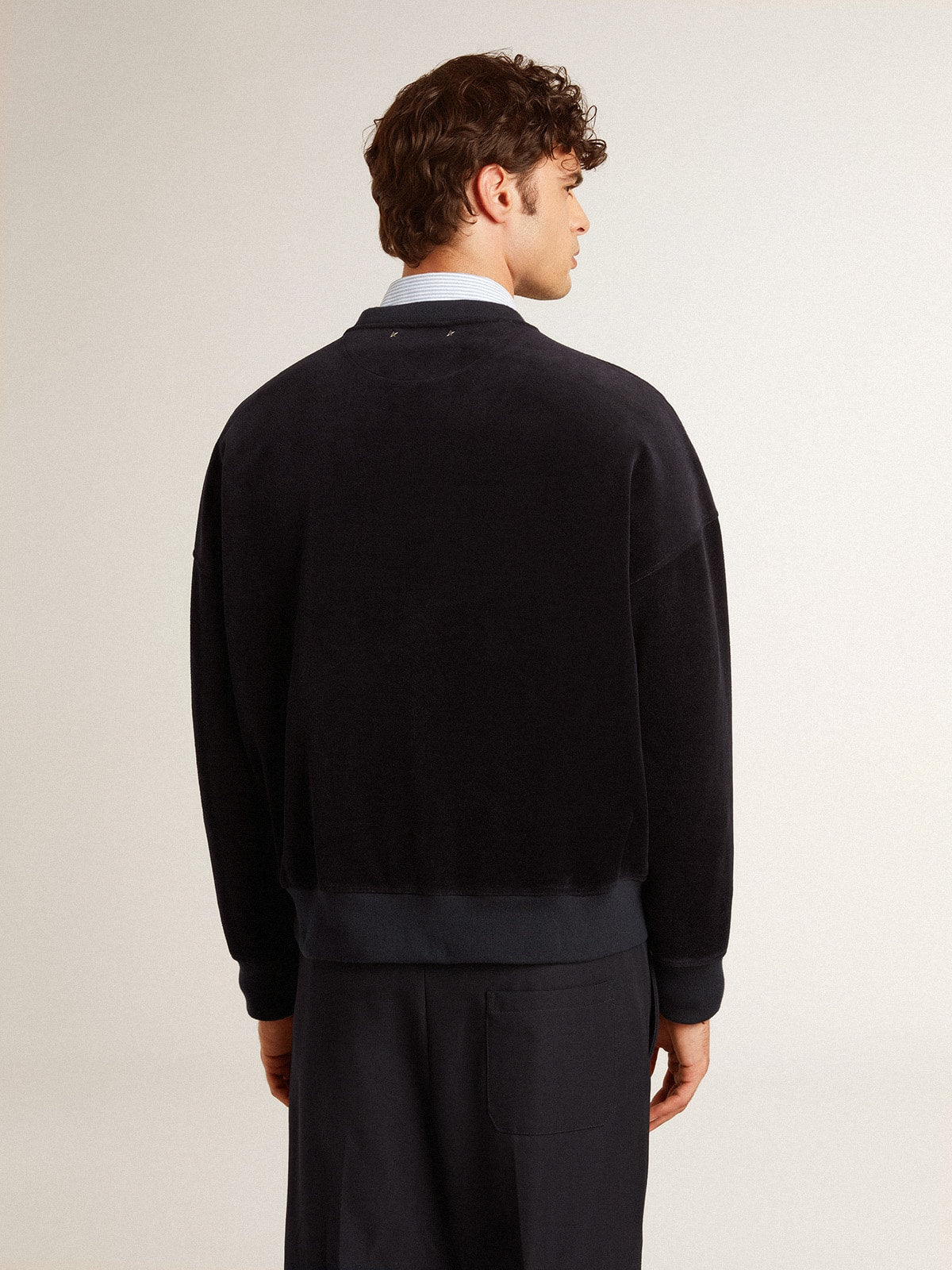 Black crew neck sweatshirt with embroidered lettering - Golden Goose Women|Men