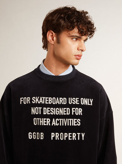 Black crew neck sweatshirt with embroidered lettering - Golden Goose Women|Men