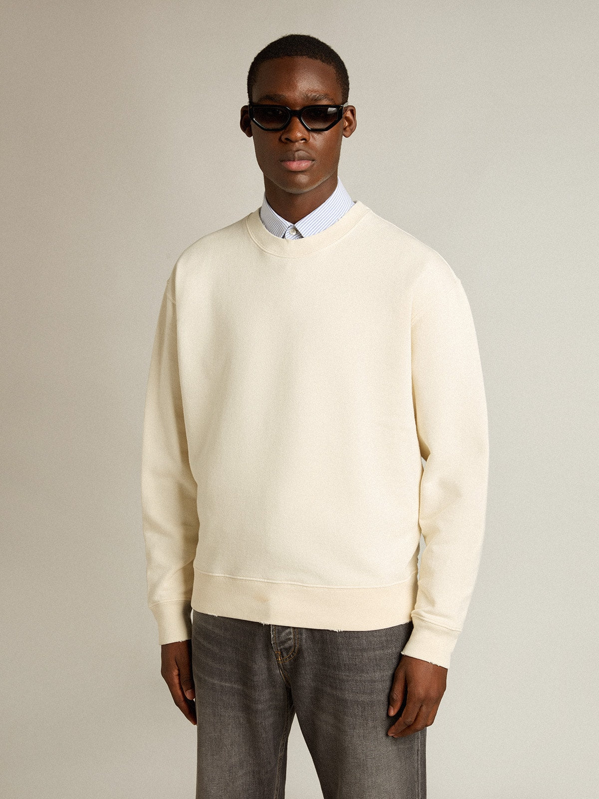 Sweatshirt in aged white with reverse logo on the back - Jersey Capsule - Golden Goose Women|Men