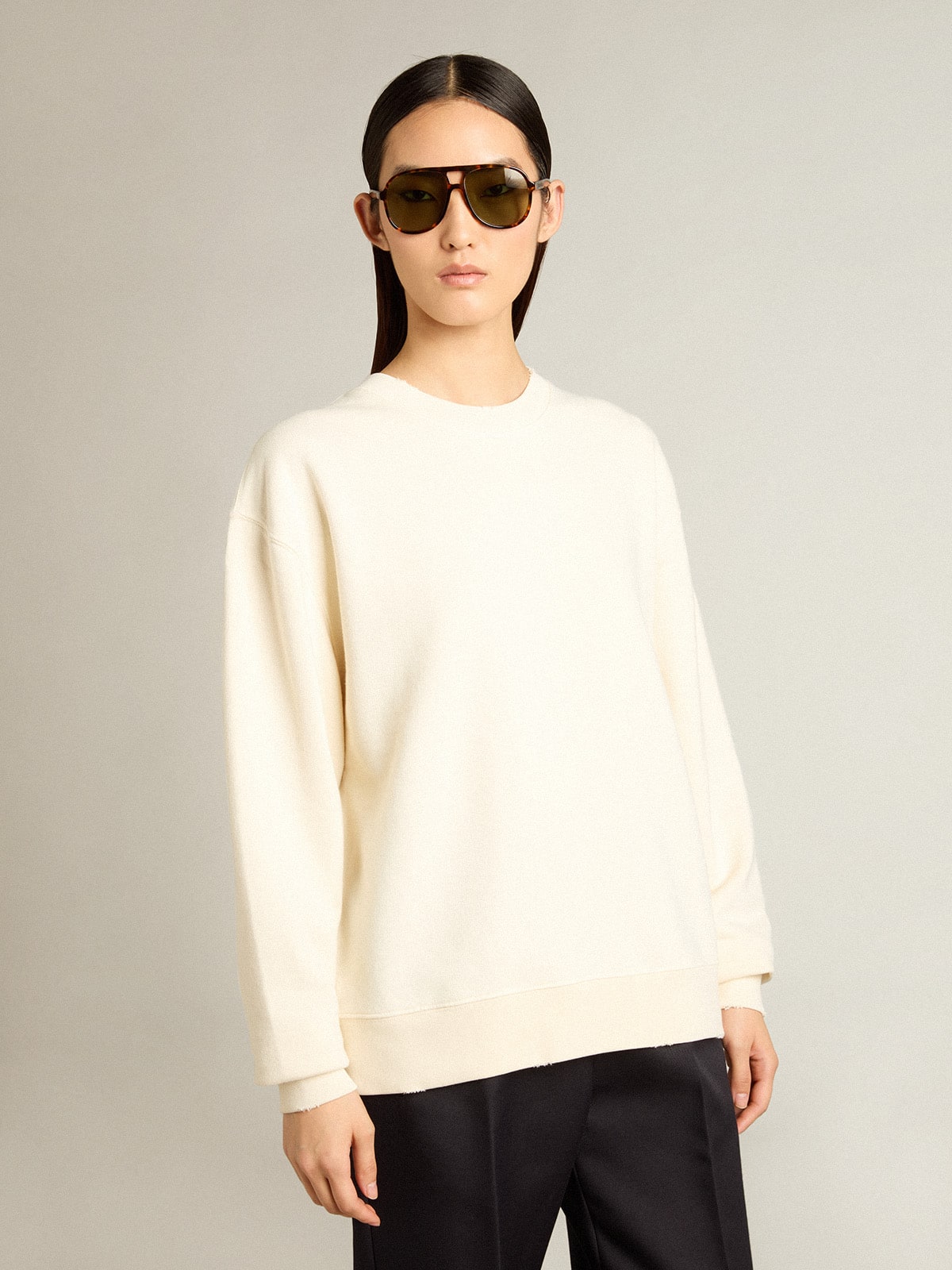 Sweatshirt in aged white with reverse logo on the back - Jersey Capsule - Golden Goose Women|Men