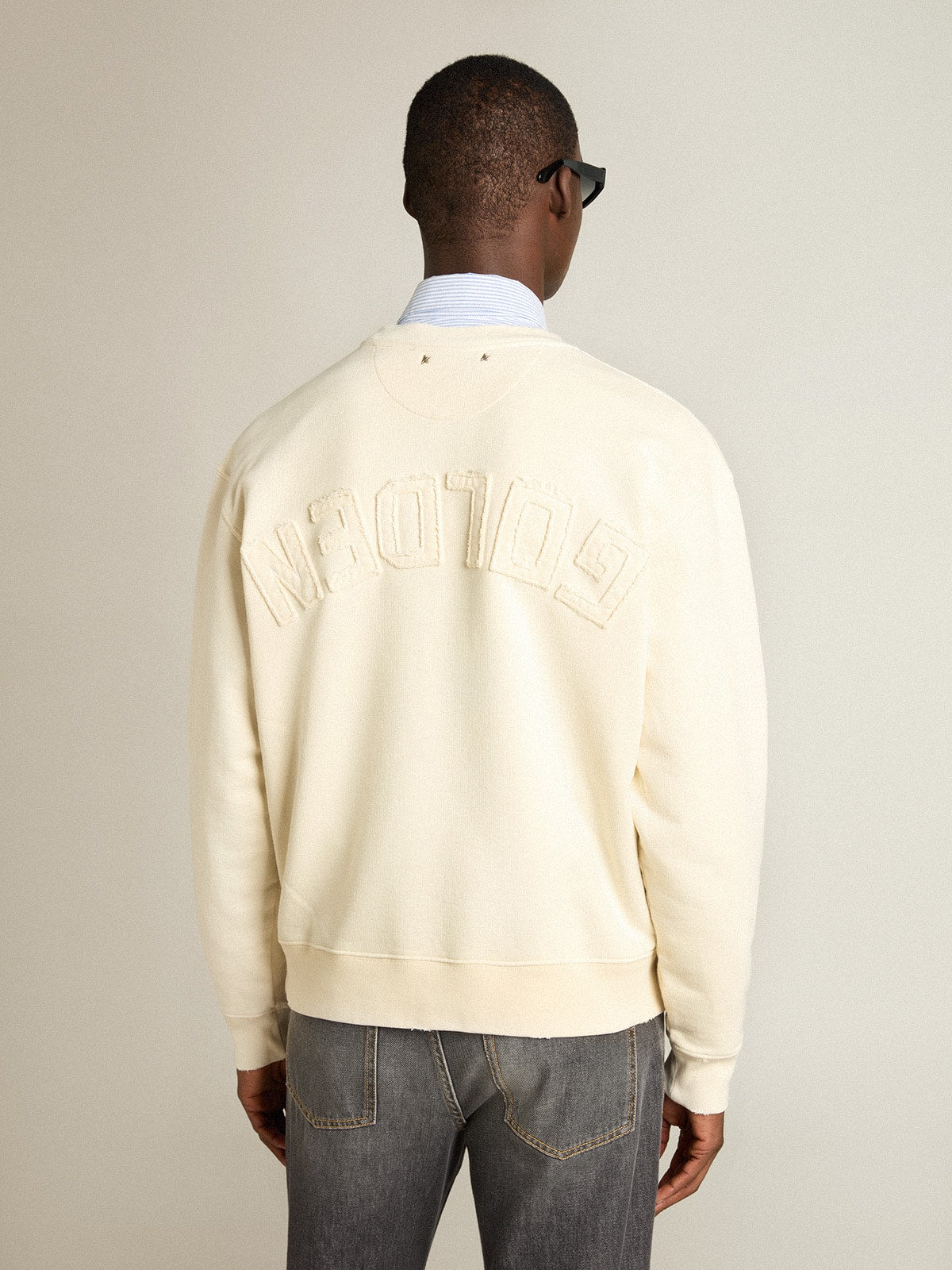 Sweatshirt in aged white with reverse logo on the back - Jersey Capsule - Golden Goose Women|Men