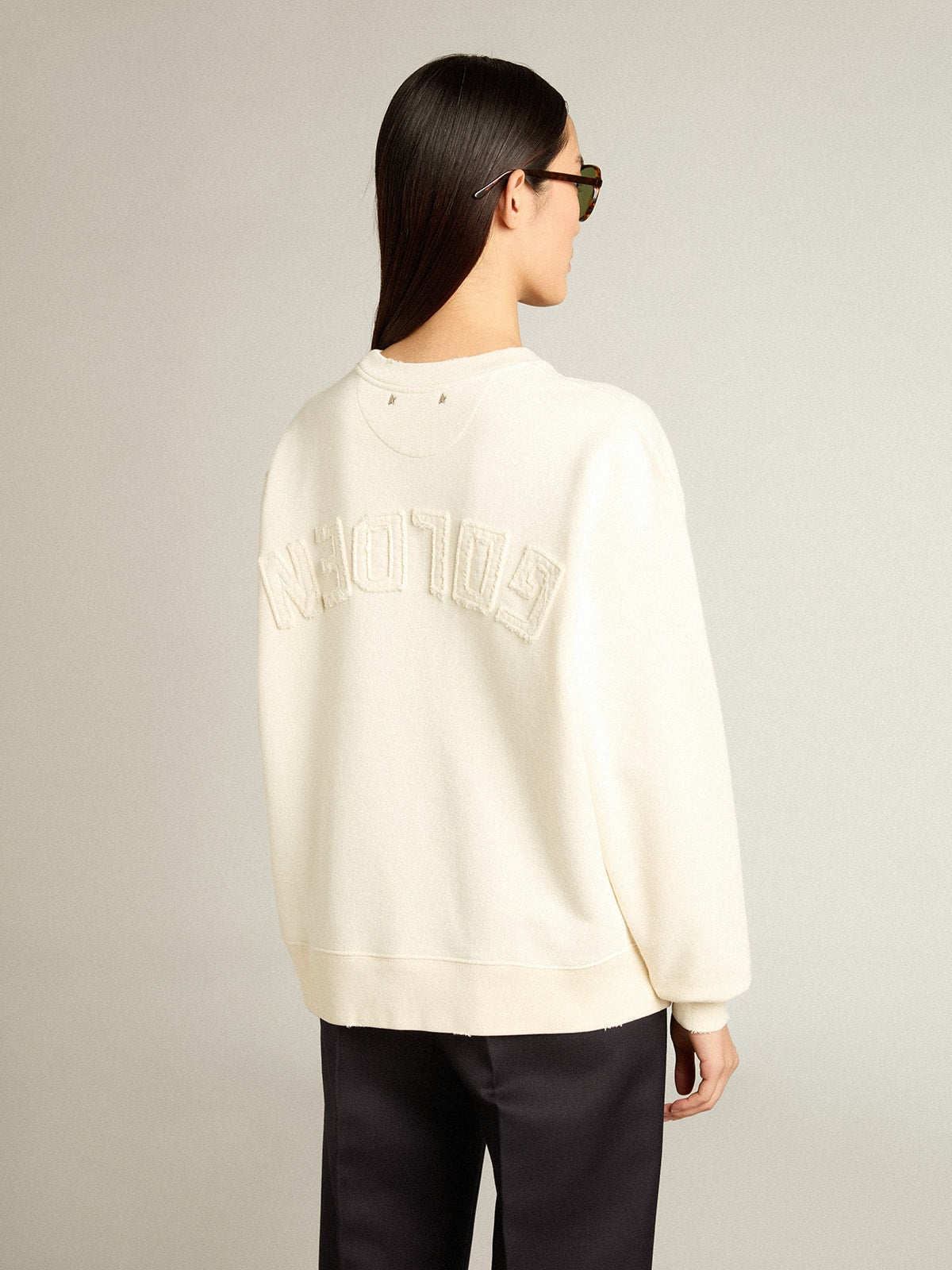 Sweatshirt in aged white with reverse logo on the back - Jersey Capsule - Golden Goose Women|Men