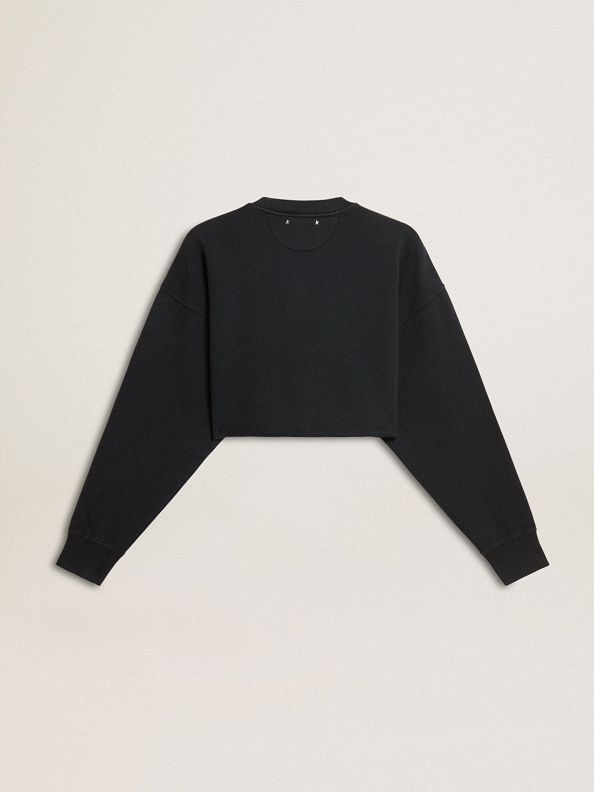 Women's cropped cotton sweatshirt with crystals on the front - Golden Goose Women