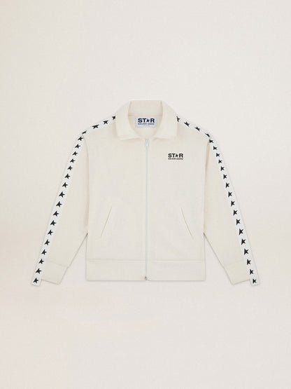 Women’s white zipped sweatshirt with white strip and black stars - Golden Goose Women