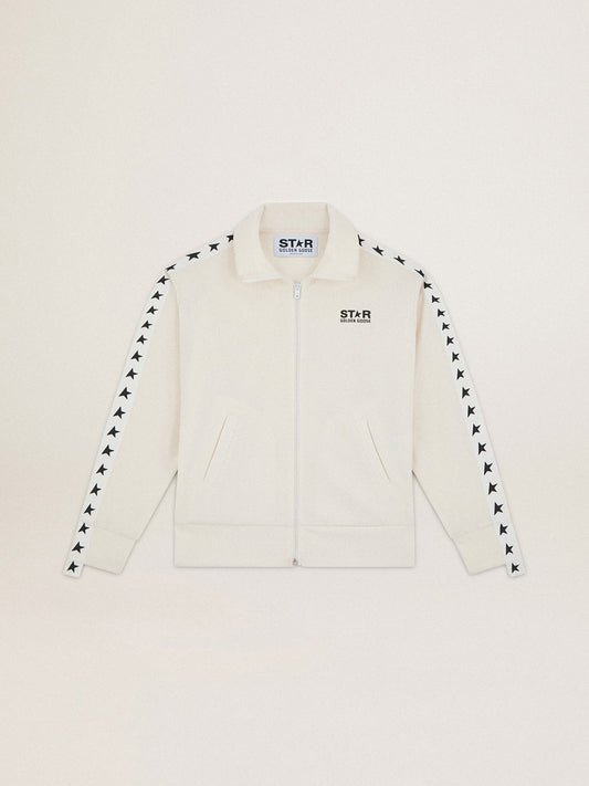 Women’s white zipped sweatshirt with white strip and black stars - Golden Goose Women