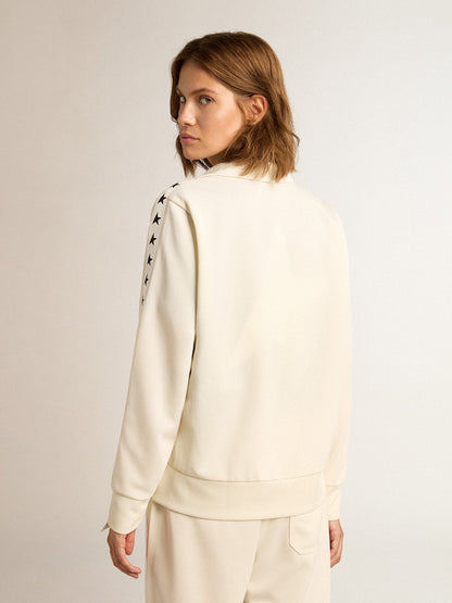 Women’s white zipped sweatshirt with white strip and black stars - Golden Goose Women