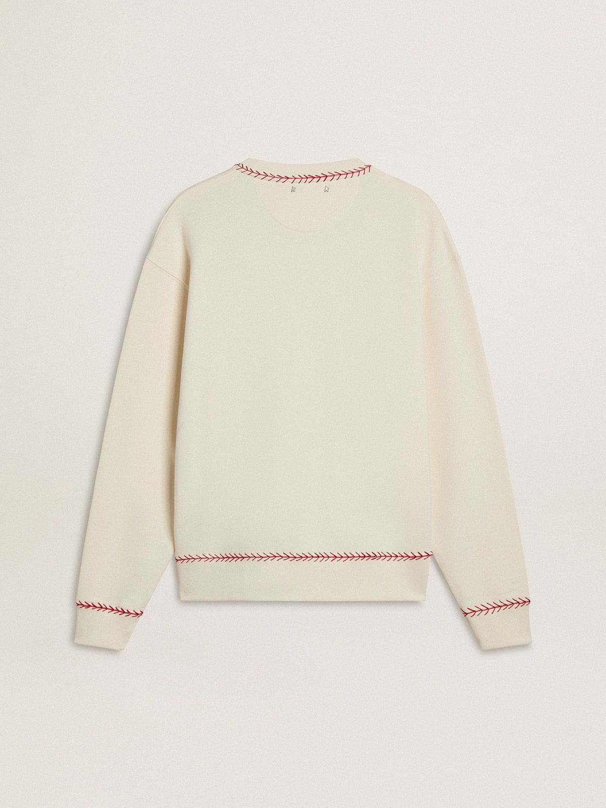 CNY sweatshirt in worn-white cotton with red embroidery - Golden Goose Women|Men