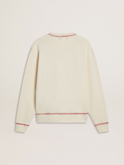 CNY sweatshirt in worn-white cotton with red embroidery - Golden Goose Women|Men