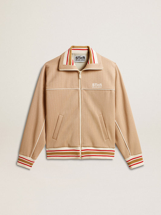 Women’s light beige zipped sweatshirt with white logo - Golden Goose Women