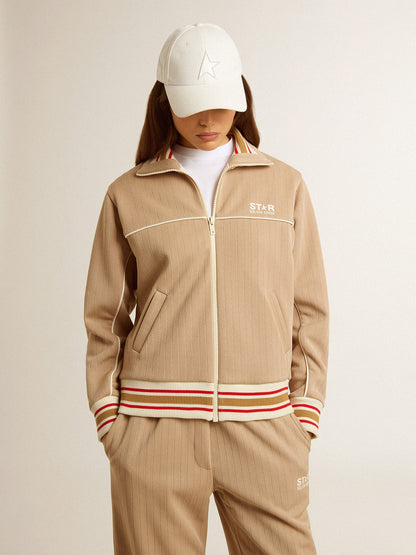 Women’s light beige zipped sweatshirt with white logo - Golden Goose Women