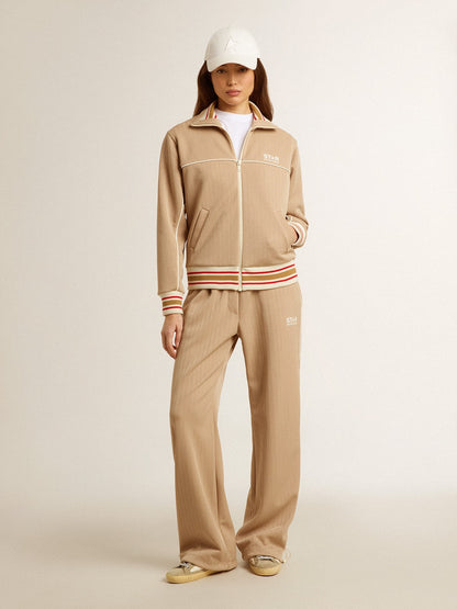 Women’s light beige zipped sweatshirt with white logo - Golden Goose Women