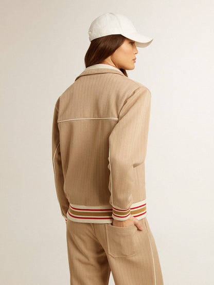Women’s light beige zipped sweatshirt with white logo - Golden Goose Women