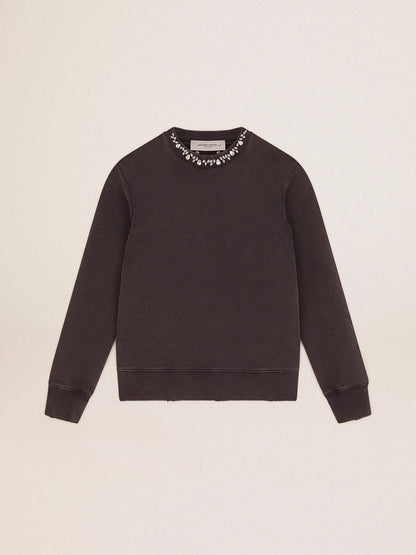 Women's anthracite gray sweatshirt with crystals - Golden Goose Women