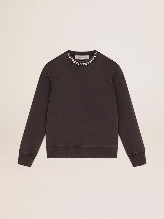 Women's anthracite gray sweatshirt with crystals - Golden Goose Women
