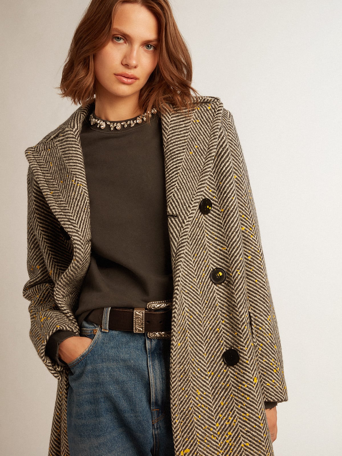 Women's anthracite gray sweatshirt with crystals - Golden Goose Women