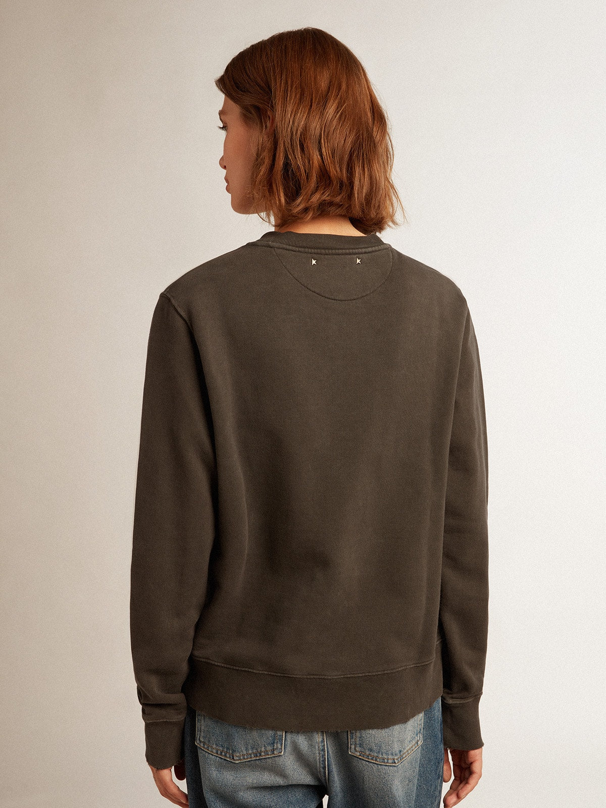 Women's anthracite gray sweatshirt with crystals - Golden Goose Women