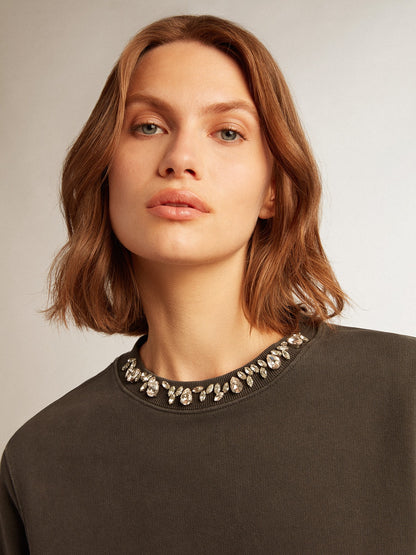 Women's anthracite gray sweatshirt with crystals - Golden Goose Women