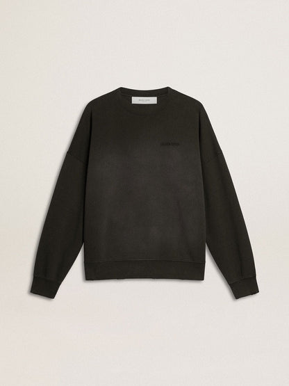 Unisex sweatshirt in worn black cotton with logo embroidery - Golden Goose Women|Men