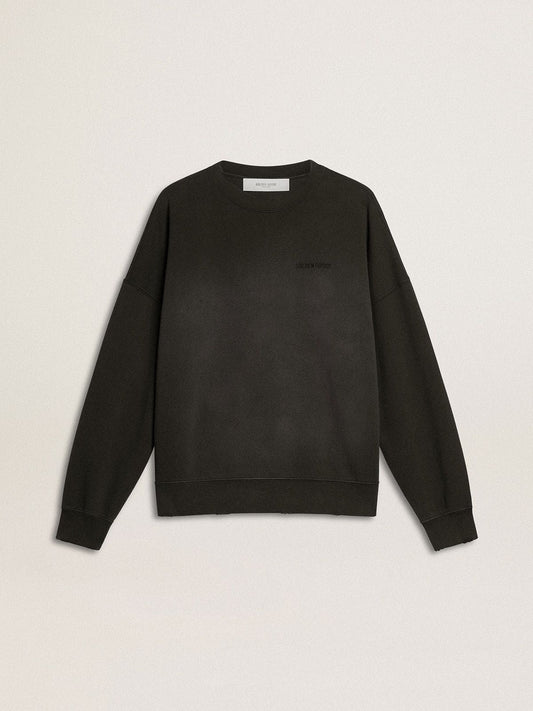 Unisex sweatshirt in worn black cotton with logo embroidery - Golden Goose Women|Men