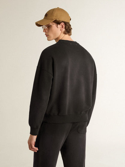 Unisex sweatshirt in worn black cotton with logo embroidery - Golden Goose Women|Men