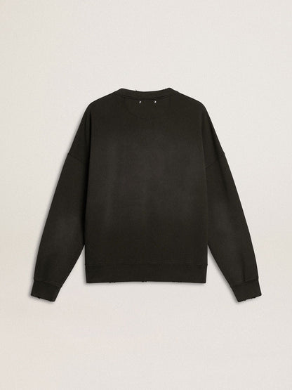Unisex sweatshirt in worn black cotton with logo embroidery - Golden Goose Women|Men
