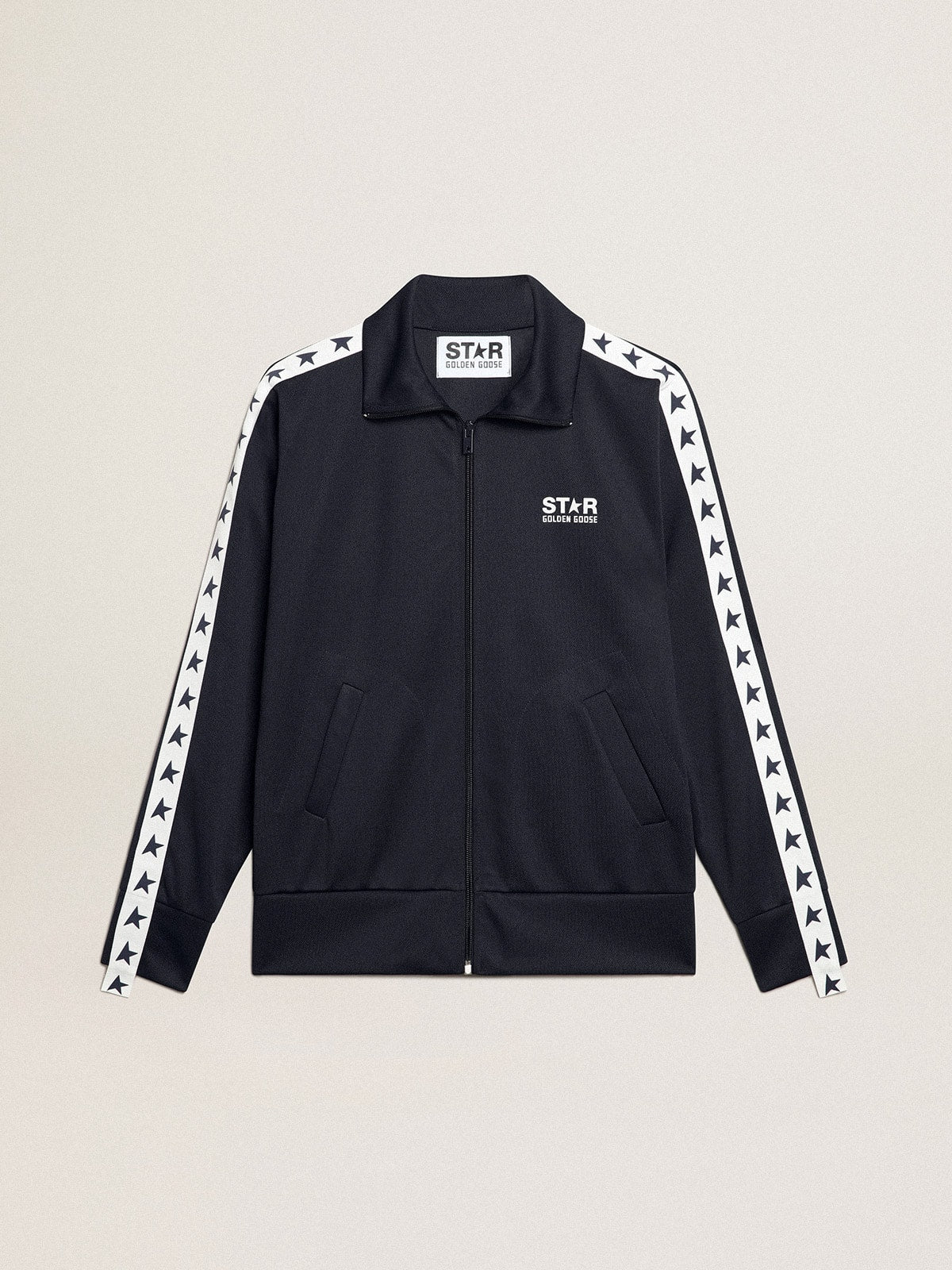 Dark blue zipped sweatshirt with white strip and contrasting stars - Golden Goose Women